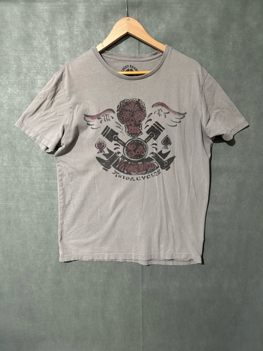 Lucky Brand Men’s "Valerianos Motorcycles" Graphic Tee - Gray - Large